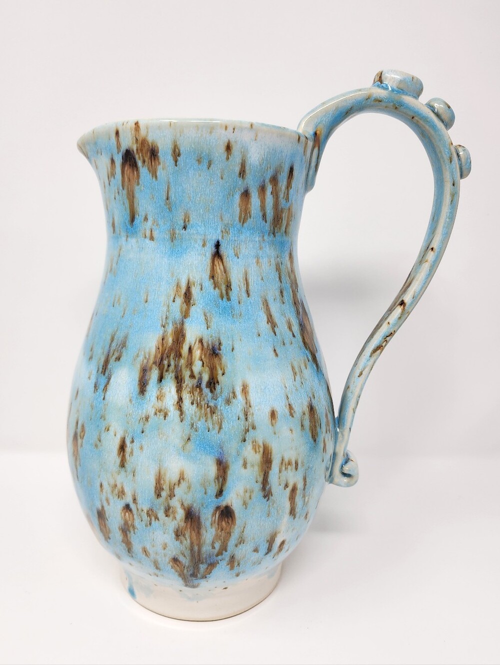 Handmade Baby Blue And Brown Glazed Studio Pottery Pitcher